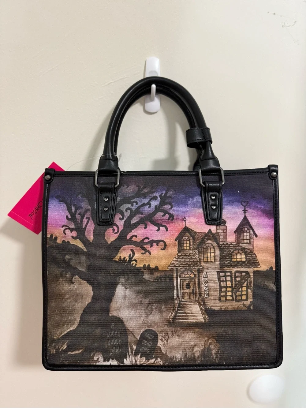 the Betsey Johnson Boo & Breakfast haunted house tote bag